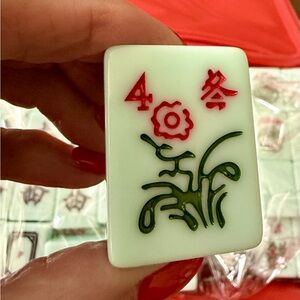 Mahjong Tile with Red and Green Design